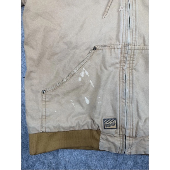 Brazos Work Force Jacket Mens Medium Tan Canvas Insulated Hooded Workwear Zip-Up - Picture 4 of 8